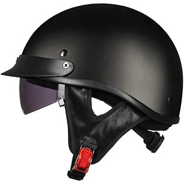 Imagem de ILM Meio capacete de motocicleta aberto face viseira de liberação rápida fivela aprovada pelo DOT, roupas de motocross masculinas e femininas (XGG, preto fosco)