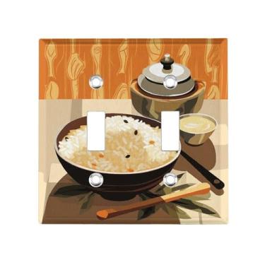 Imagem de Arroz vegetal 2 gangas capas de placa de alternância dupla capa decorativa para interruptor de luz dispositivo elétrico para quarto cozinha decoração de casa 11,4 cm x 11,7 cm