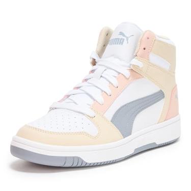 Imagem de PUMA Tênis feminino Rebound Layup Mid, Branco e cinza nevoeiro alpino neve, 38
