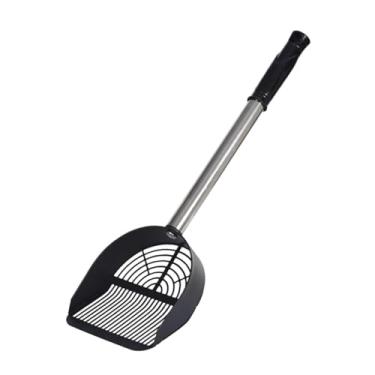 Imagem de WeiLaiKeQi Pá para areia de gato, pá para areia, ancinho para areia prático, multifuncional, fácil de limpar, peneirador para gatos, cesta larga, peneira, Preto