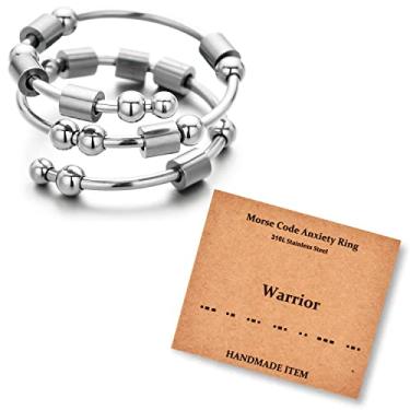 Imagem de LNIEER Morse Code Anéis para Mulheres Anéis Inspiradores Presentes Aço Inoxidável Anti Ansiedade Anel com Contas Anel Giratório para Ansiedade Anel Giratório Mensagem Presentes Amizade Joias Presentes de Aniversário, Aço inoxidável, Sem pedra preciosa