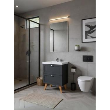 Imagem de Gabinete para Banheiro com Cuba e Espelho 60cm Retro Mdf Grafite Milan