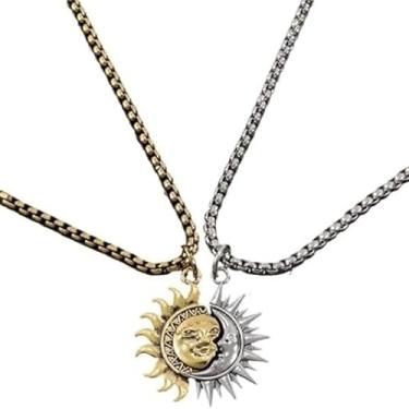 Imagem de LittleFathand 2 colares de sol e lua combinando com o melhor colar de frituras vintage sol crescente para casais, mulheres, homens, amizade, melhor amigo, joia presente, Zinco, Sem Pedra Preciosa