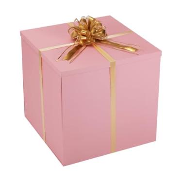Imagem de Caixa de presente extra grande com tampa 50 x 50 x 50 cm, caixa de presente grande rosa para revelação de gênero, caixas de presente gigantes com tampas para embalagem de presentes para surpresa de