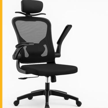 Imagem de Cadeira de Escritório Ergonômica Mesh Reclinável com Apoio de Cabeça e Lombar, Braços Ajustáveis, Cabide Embutido, Base Reforçada, Giratória, Altura Regulável – Ideal para Home Office