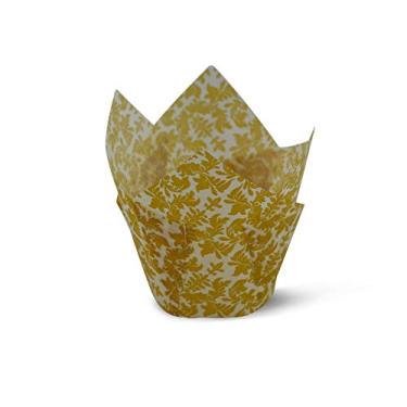 Imagem de Forro de cupcake de tulipa para assar copos de papel à prova de gordura, White Gold Leafs, 100, 100