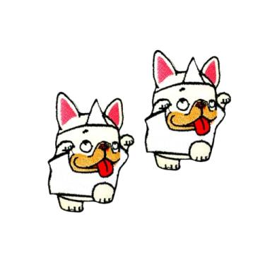 Imagem de Ploen Conjunto de 2 peças Mini Bulldog Francês Filhote de Cachorro Adesivos Bonito Logotipo de Desenho Animado 5 Patches Costurados Ferro em Aplique Bordado Emblema Sinal Remendo Roupas DIY Fantasia