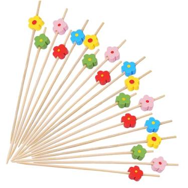 Imagem de Espetos de bambu descartáveis Little Flower Aperitivo, coquetel de palitos de frutas, sanduíche, sobremesa, palitos longos para festa de aniversário, decoração de comida, palitos de coquetéis, bebidas