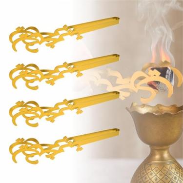 Imagem de Pinça de queimador de incenso de metal - cabo floral banhado a ouro para cones de incenso, varas e carvão, presente muçulmano estilo árabe, conjunto de 4 peças (A)
