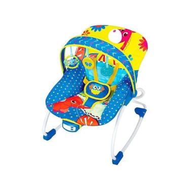 Imagem de Mastela Cadeira bebê Musical e Vibratória Rocker Azul Coruja Balanço com Móbile e Reclínio - Até 18Kg