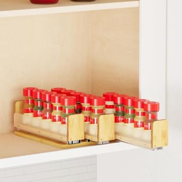 Imagem de SpaceAid Organizador de temperos de bambu para armário, despensa de cozinha resistente, organizador vertical deslizante, 19,3 cm de largura, 3 gavetas (5 cm de largura), 1 camada, natural