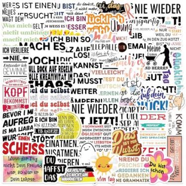 Imagem de Adesivos de palavras motivacionais alemãs | 50 peças citações inspiradoras alemãs decalques de vinil à prova d'água para garrafas de água livro, laptop, bicicleta, bagagem, copo para celular, skate