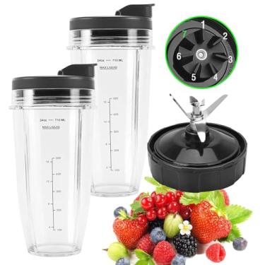 Imagem de Pacote com 2 peças de reposição para liquidificador Ninja de 680 g com tampas para viagem, lâmina de liquidificador Ninja de 7 barbatanas para Ninja BL2012 BL480-30 BL482-30 BL640-30 BL642-30 BL682-30
