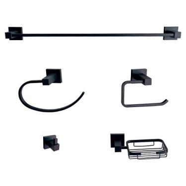 Imagem de Acessorios de Banheiro Quadrado Aço Inox kit 5 Peças Preto - ZRZ
