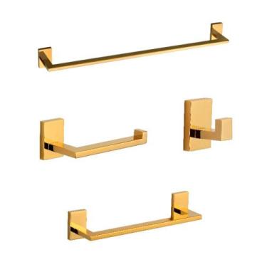 Imagem de Acessórios de Banheiro Dourado Quadrado Slim Inox Kit 4 Peças - ZRZ
