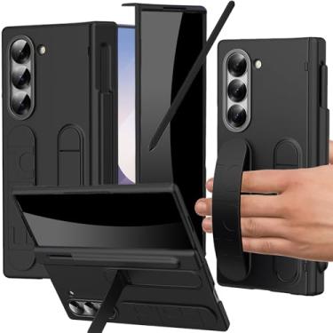 Imagem de YQODSZ Capa com alça de dedo para Samsung Galaxy Z Fold 6 com suporte para caneta S e Stylus, Z Fold 6 capa com alça de mão protetora de tela de privacidade embutida com suporte para dobradiça Z Fold