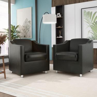 Imagem de Kit 2 Poltronas Tilla Recepção Cor Courino Preta