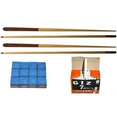 Imagem de Kit 4 Taco Especial 1 Dz Giz Azul Giz Branco Sinuca Bilhar - Tacolandi