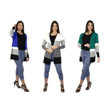 Imagem de Kimono Cardigan Casaco Colorido Inverno - B2T, M, Verde
