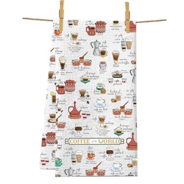 Imagem de PXTIDY Coffee of The World Toalha de cozinha com tema de café bar barista presentes temáticos para amantes de toalhas de prato (branca)