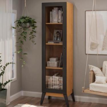 Imagem de Estante Livros Genialflex Malta 1 Pt de Vidro Preto Cinamomo