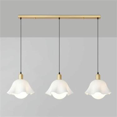 Imagem de WLHAZMWY Luminária pendente de latão moderno de meados do século lâmpada pendurada em acrílico branco luminária decorativa criativa E27 (110 * 20 cm)