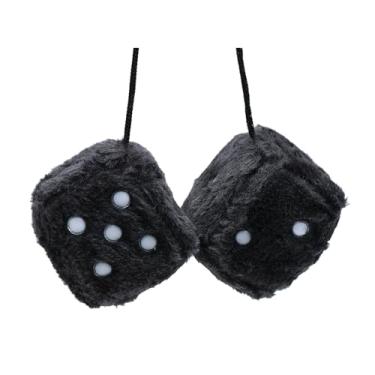 Imagem de Bestookits Pelúcia de dados difusos para espelho de carro 7,6 cm lindo casal quadrado pontilhado enfeites pendurados, corda trançada à mão ajustável adequada para quarto (BST0039-Preto)