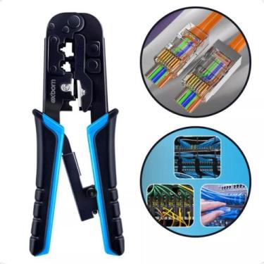 Imagem de Alicate De Crimpar Cabo De Rede Com Catraca Rj45 Rj11 - EXBOM/Bomvik