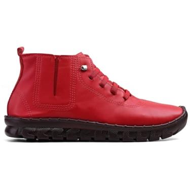 Imagem de Bota Coturno Feminino Casual Macio Leve Confortável Com Cadarço Sola Reta Bota Feminina (Vermelho, BR, Adulto, Numérico, 34)