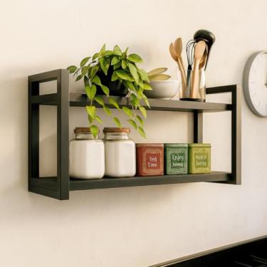 Imagem de Prateleira Suspensa Nicho Estilo Industrial 35x25x60cm 100% MDF Premium e Aço Carbono - Preto