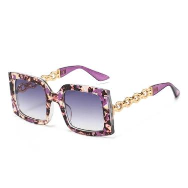 Imagem de JRLLFD Óculos de sol femininos de luxo com armação de corrente e lentes de liga metálica UV400 (roxo)