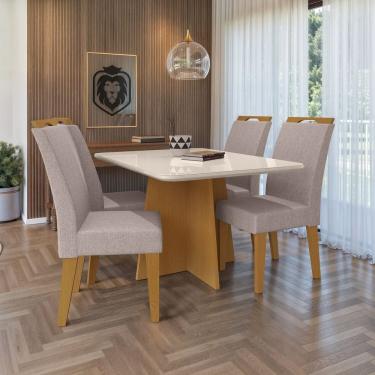 Imagem de Conjunto 120x77cm Tampo Mdf e Vidro com 4 Cadeiras Evora Marrom/Bege/Off White