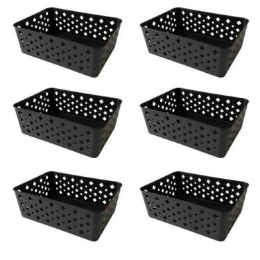 Imagem de Kit 6 Cestos Multiuso Organizador Empilhável Gaveta 19x14x6 - Trioplas