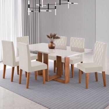 Imagem de Mesa de Jantar 6 Lugares Afrodite com Vidro Marrom/Off White/Veludo Pastel - Viero Móveis
