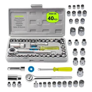 Imagem de Jogo Soquete Kit 40 Peças Chave Catraca Reversível