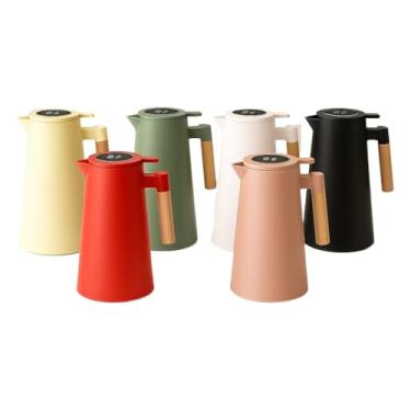 Imagem de Garrafa Térmica Termometro Digital 1L Café Chá Nórdica Com Cabo Madeira(VARIADO)