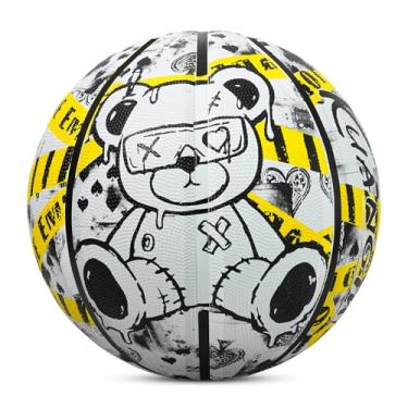 Imagem de Kuangmi Bola de basquete com urso emo amarelo, bola de borracha, tamanho oficial masculino 7 (75 cm), streetball interno e externo