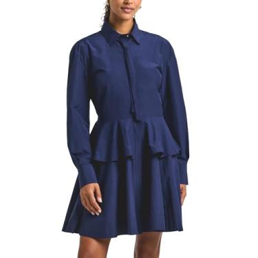 Imagem de Derek Lam 10 Crosby Vestido Camisa Feminina Azuren Algodão Poli Peplum com Gravata, Azul marino, 36