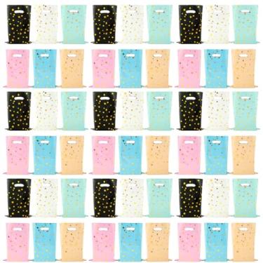 Imagem de 120 peças de sacos de lembrancinhas de festa, 17 x 25 cm, sacos de doces de aniversário com alças, seis cores Starry Goodie Candy Bag para bebês, meninas, meninos, crianças, aniversário, chá de bebê