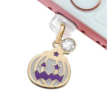 Imagem de ELISE & FONDA CP661 Porta de carregamento USB plugue antipoeira Halloween abóbora pingente de telefone para iPhone 14/13/12/11/XS MAX/XR/X/8 Plus/7/6S/8/SE iPad iPod (Roxo)