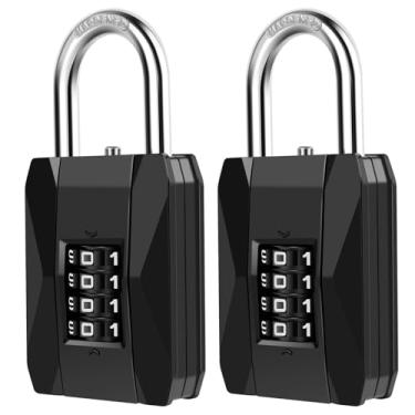 Imagem de 2 cadeados de armário de academia, cadeado de combinação de código redefinível de 4 dígitos para locker, à prova d'água, para academia, à prova de ferrugem, para escola, academia, preto ZJMCAJY