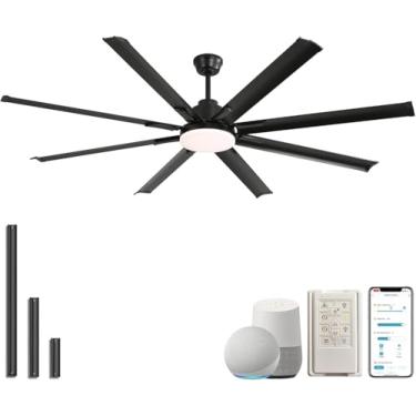 Imagem de Sofucor Ventilador de teto inteligente industrial de 182 cm com luz, 8 lâminas de alumínio, grande ventilador de teto preto, funciona com App/Alexa/Google, motor CC reversível regulável de 6