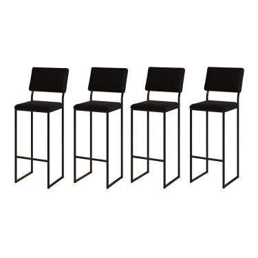 Imagem de Kit 4 Banquetas Com Encosto Industrial E Moderna Nina Preto E Corino Preto