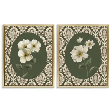 Imagem de Stupell Industries Fancy Lace White Florals Conjunto de tela flutuante com moldura dourada de 2 peças, design por Nan, 89 x 63 cm