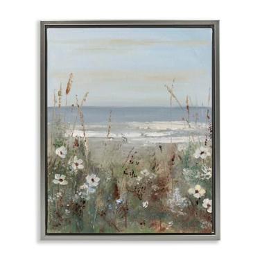 Imagem de Stupell Industries Arte de parede em tela flutuante cinza paisagem litoral de flores silvestres, design de Sally Swatland, 53 x 43 cm