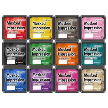 Imagem de CraftyManor Mini almofadas de tinta de impressão mascarada para carimbos, bloco de carimbo de giz à base de água para álbuns, diário, confecção de cartões, materiais de scrapbook de artesanato DIY