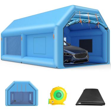 Imagem de ziziella Cabine De Pintura Inflável, Portátil, Tenda Inflável Com Sistema Filtro Ar E Soprador Para Faça Você Mesmo, Carro, Caminhão, Motocicleta, Garagem, Peças Automotivas, 20 X 12 9 Pés