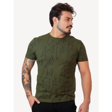 Imagem de Camiseta Guess Masculina Full Lettering Verde Escuro-Masculino