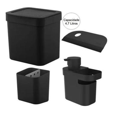 Imagem de Kit Pia Lixeira Porta Detergente Escorredor Talheres Rodinho