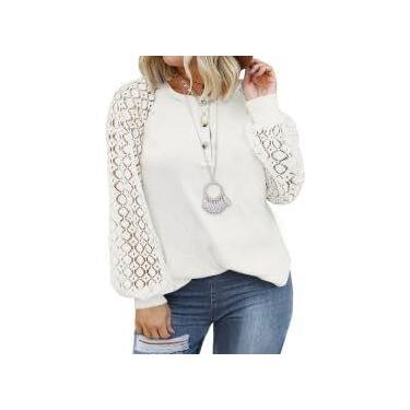 Imagem de Blusa feminina Eytino plus size de renda de manga comprida com decote 